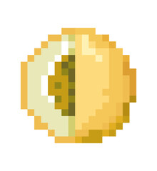 Pixel fruit icon, melon pixelated art, vector