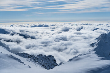 Sea of clouds, Paltinul Valley, Fagaras Mountains, Romania 