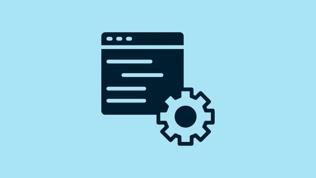 Blue Computer api interface icon isolated on blue background. Application programming interface API technology. Software integration. 4K Video motion graphic animation