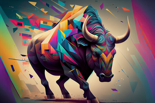 multicolor shapes abstract bull. Animal isolated