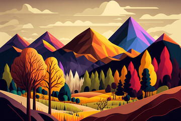Fototapeta na wymiar Colorful abstract polygonal landscape with mountains, Generative AI