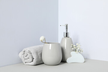 Fototapeta na wymiar Concept of bath accessories, bath supplies, space for text