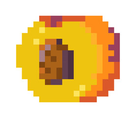 Obraz premium Ripe peach with seed, pixelated fruit icon vector