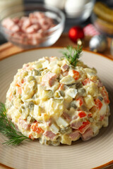 Concept of New year food, tasty Olivier salad