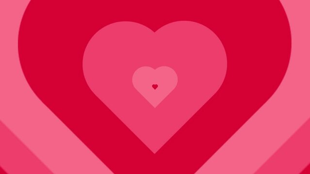 Red and pink heart illusion motion for Valentine's day greeting love. 4K looped animation background for ST. Valentine's Day, Mother's Day and wedding card.