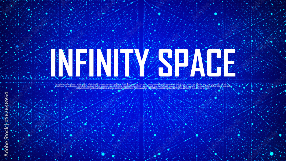 Poster futuristic infinite flow of scientific data on blue background. network structure of an array of poi