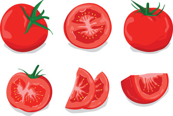 set of red tomatoes vector free design, fresh tomato slice fruit  - obrazy, fototapety, plakaty