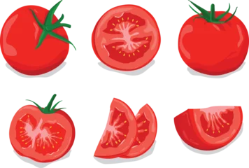 Fotobehang set of red tomatoes vector free design, fresh tomato slice fruit  © rafliand