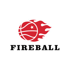 Fire Basketball, Flaming fire Ball Vector Logo Design