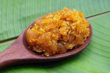 Pineapple paste or jam on white background.