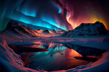 Northern lights in the glacier.