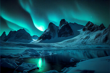 Northern lights in the glacier.