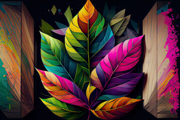 Fall season colorful transparent leaf geometric elements