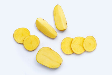 Raw potatoes isolated on white background
