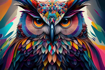Küchenrückwand glas motiv colorful owl with style pop art © surassawadee