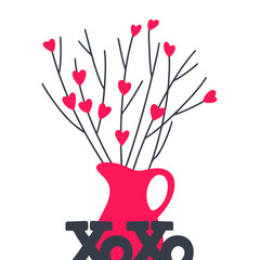 Vase with a bouquet of hearts. XoXo