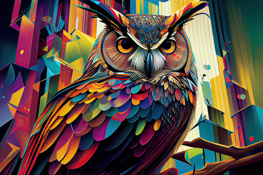 colorful owl with style pop art
