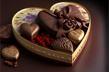 Valentine's Day Themed Candy Gift - Heart Shaped Candy Box Decorated with Flowers and Hearts