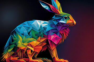 colorful rabbit is standing in front of a colorful background