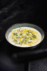 delicious soup in a dark background