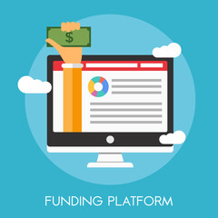 funding platform vector illustration with computer, laptop, hand, money and website symbol.