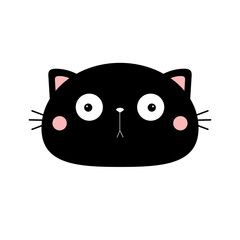 Cat head face silhouette icon. Black kitten. Surprised kawaii smiling doodle animal. Cute cartoon funny character. Pet collection. Sticker print. Flat design Baby background. Isolated.