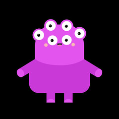 Happy Halloween. Monster head face silhouette. Violet animal. Cute Kawaii funny cartoon baby character. Many eyes. Happy face. Boo. Sticker print. Flat design. Black background.