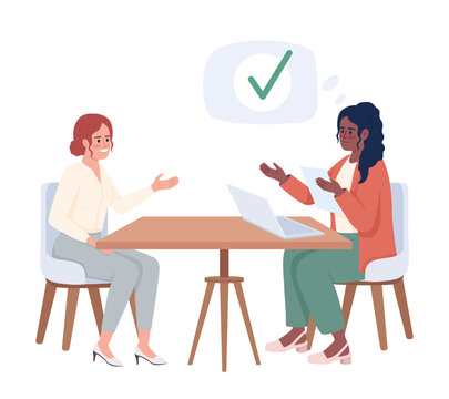 Manager informing candidate of interview decision semi flat color vector characters. Editable figures. Full body people on white. Simple cartoon style illustration for web graphic design and animation