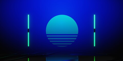 3d illustration rendering of futuristic cyberpunk city. gaming wallpaper scifi background, a esports gamer banner sign of neon glow, technology and network