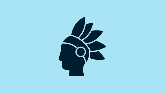 Blue Native American Indian icon isolated on blue background. 4K Video motion graphic animation