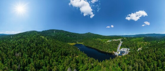 Die Landschaft rund um den Großen Arbersee im Bayerischen Wals aus der Luft