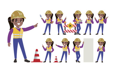 Set of worker with different poses