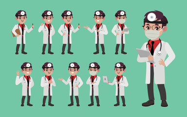 Set of doctor with different poses