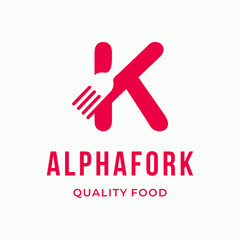Abstract Fork culinary initial letter K typography custom logo design restaurant vector illustration