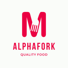 Abstract Fork culinary initial letter M typography logo custom logo design restaurant vector illustration