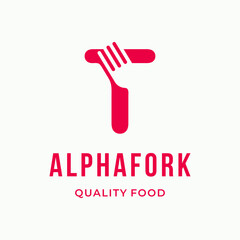 Abstract Fork culinary initial letter T typography custom logo design restaurant vector illustration