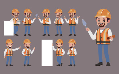 Set of worker with different poses