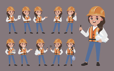 Set of worker with different poses