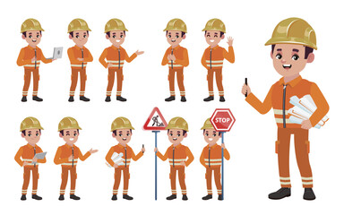 Set of worker with different poses