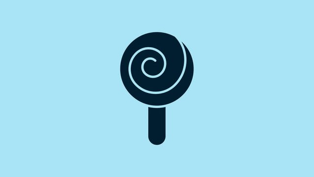 Blue Lollipop icon isolated on blue background. Candy sign. Food, delicious symbol. 4K Video motion graphic animation