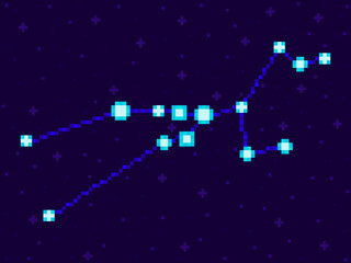 Obraz na płótnie Canvas Taurus constellation in pixel art style. 8-bit stars in the night sky in retro video game style. Cluster of stars and galaxies. Design for applications, banners and posters. Vector illustration