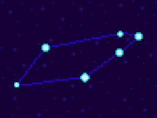 Obraz na płótnie Canvas Telescopium constellation in pixel art style. 8-bit stars in the night sky in retro video game style. Cluster of stars and galaxies. Design for applications, banners and posters. Vector illustration