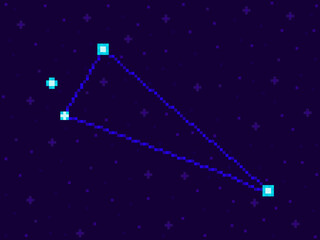 Obraz na płótnie Canvas Triangulum constellation in pixel art style. 8-bit stars in the night sky in retro video game style. Cluster of stars and galaxies. Design for applications, banners and posters. Vector illustration