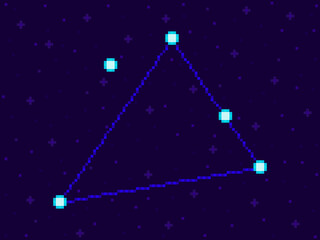 Obraz na płótnie Canvas Triangulum Australe constellation in pixel art style. 8-bit stars in the night sky. Cluster of stars and galaxies. Design for applications, banners and posters. Vector illustration