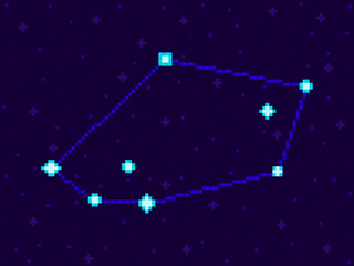 Obraz na płótnie Canvas Tucana constellation in pixel art style. 8-bit stars in the night sky in retro video game style. Cluster of stars and galaxies. Design for applications, banners and posters. Vector illustration