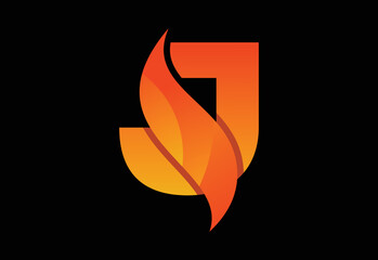 Initial J monogram letter with a swoosh or flame. Fire flames or swoosh design vector illustration