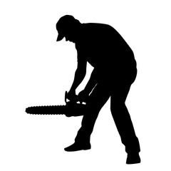 Worker Using a Chainsaw Silhouette
