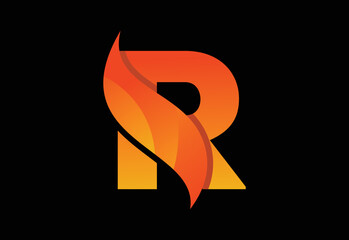 Initial R monogram letter with a swoosh or flame. Fire flames or swoosh design vector illustration