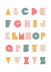 Cute decorative alphabet in paper cut style. Children's creative alphabet. Vector illustration in a minimalist style