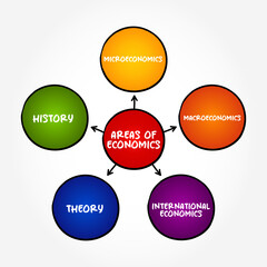 Areas of Economics mind map text concept for presentations and reports